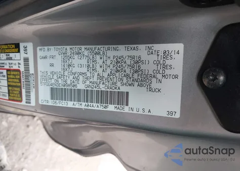 2014 Toyota Tacoma Base V6 из США, поврежденный, VIN 5TFUU4EN3EX098506